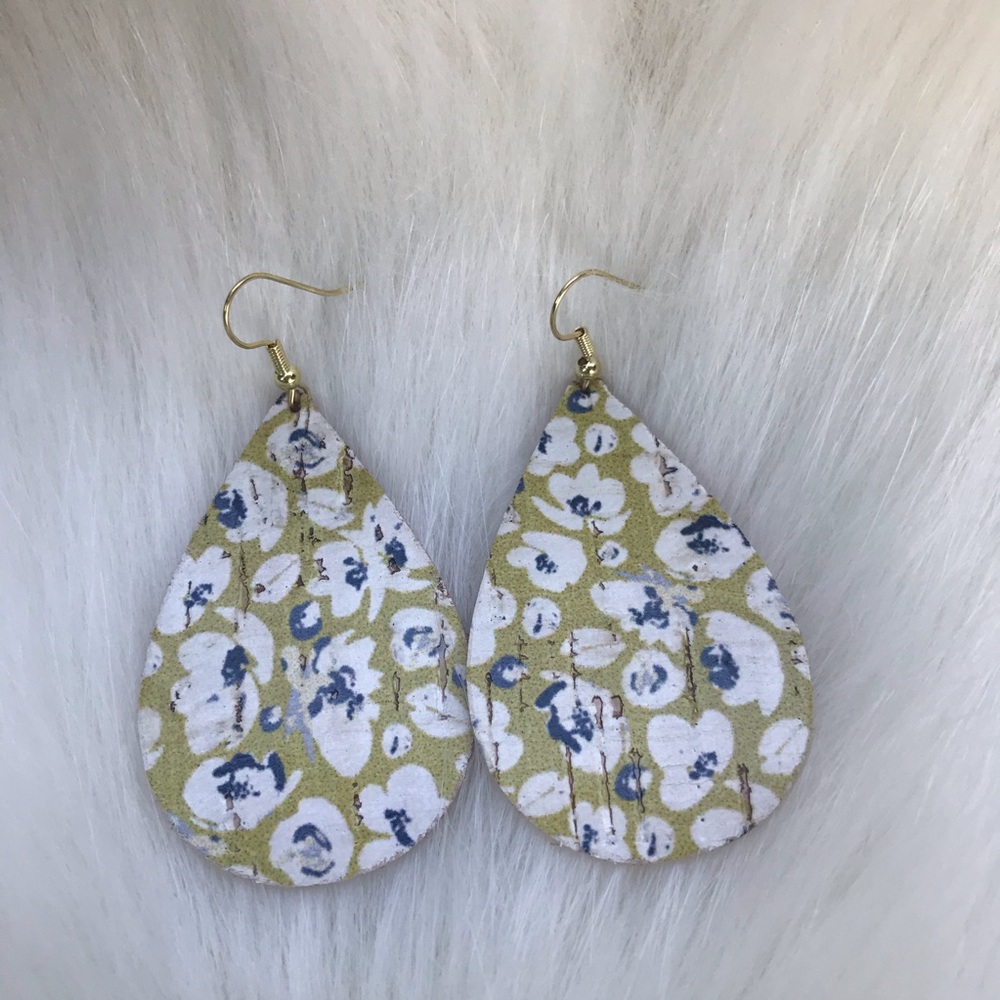 Handmade ⚜️ Mustard & Blue Flower Cork Leather